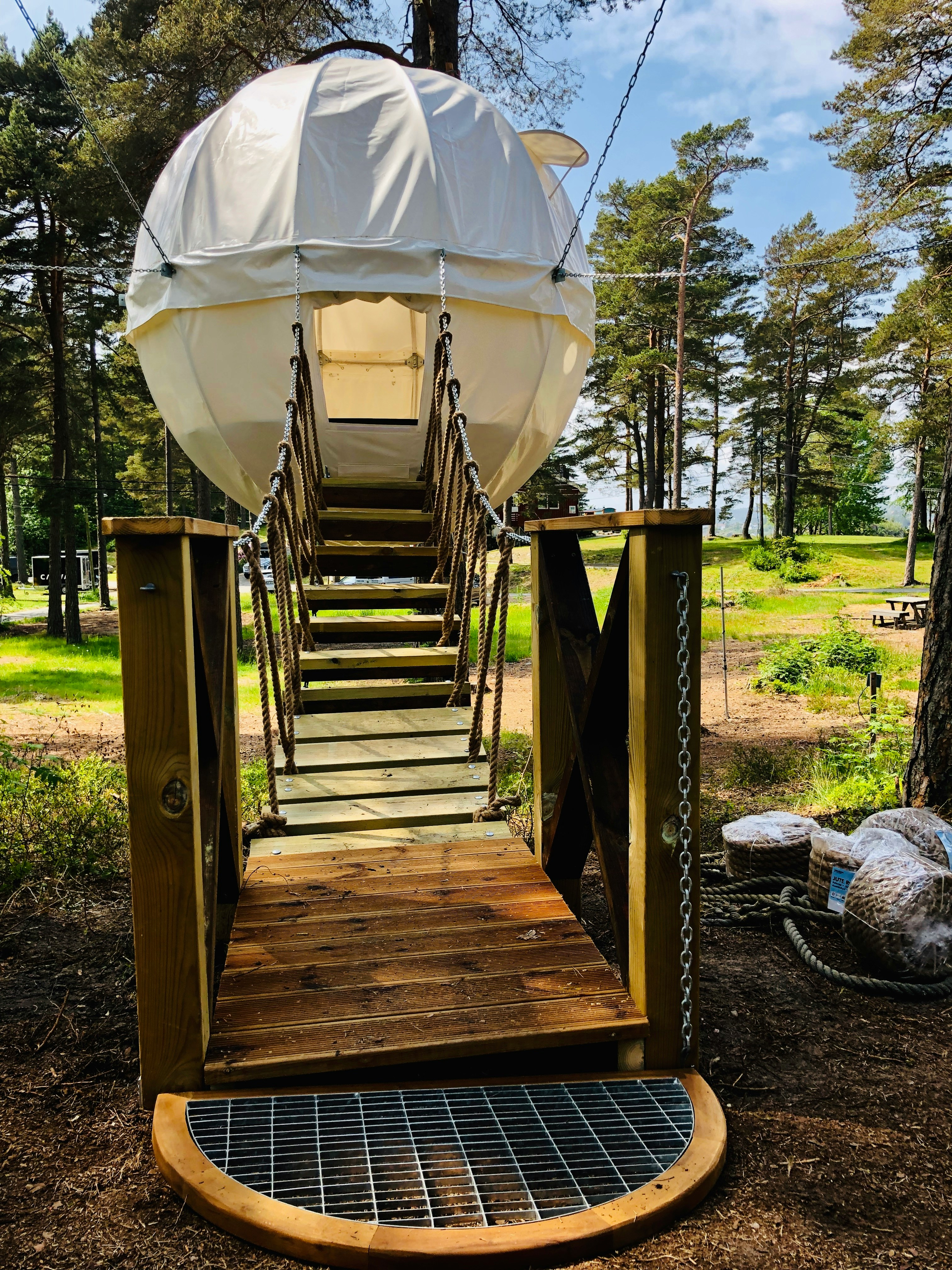 Glamping tent interior with comfortable furnishings